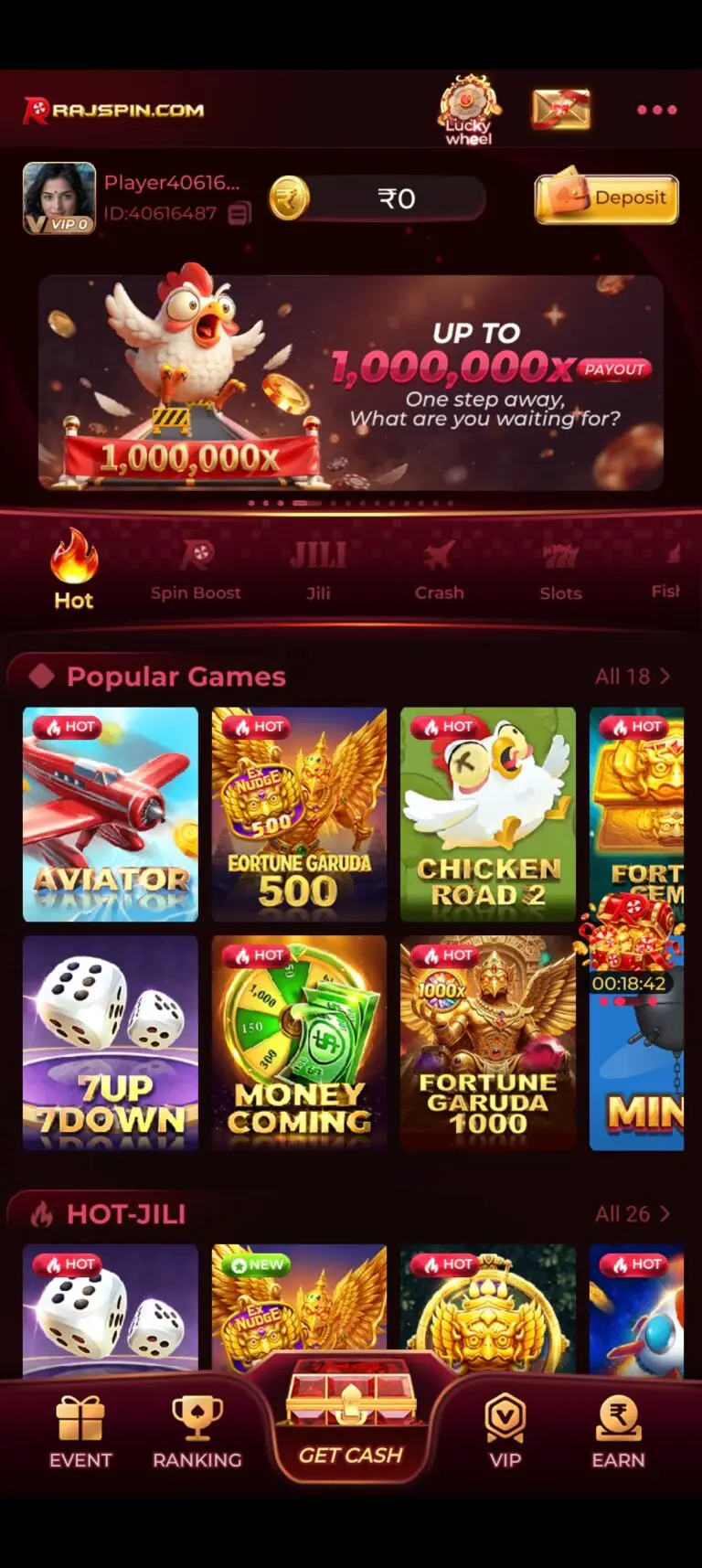 RAJSPIN Game interface