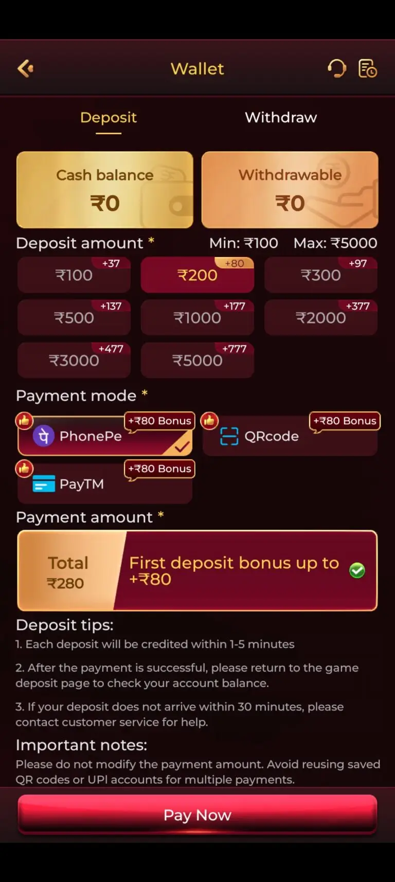 RAJSPIN Game interface