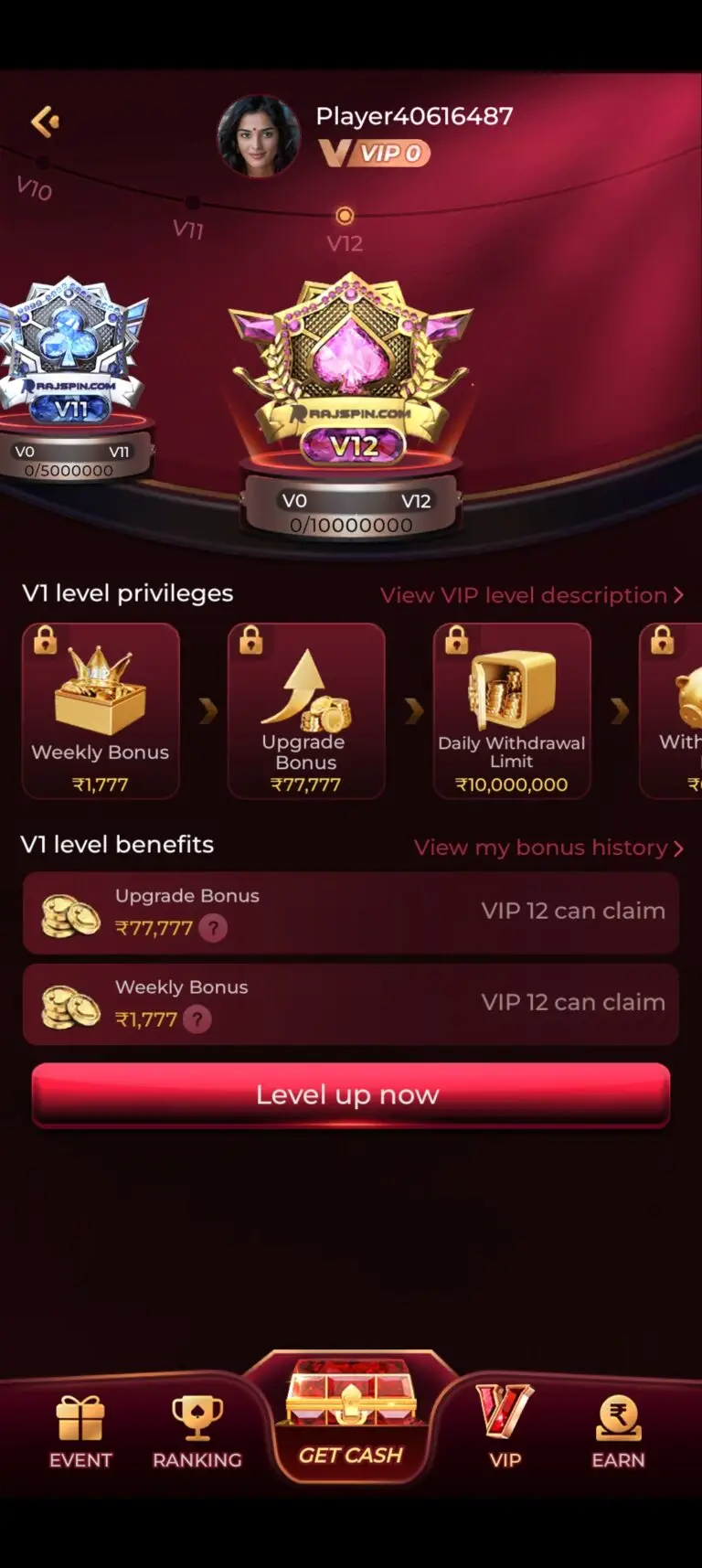 RAJSPIN Game interface