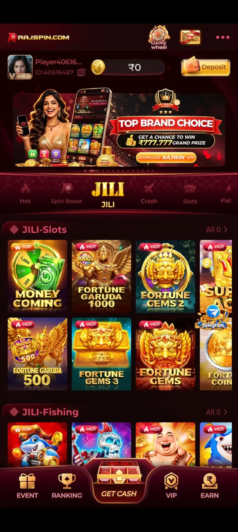 RAJSPIN Game interface